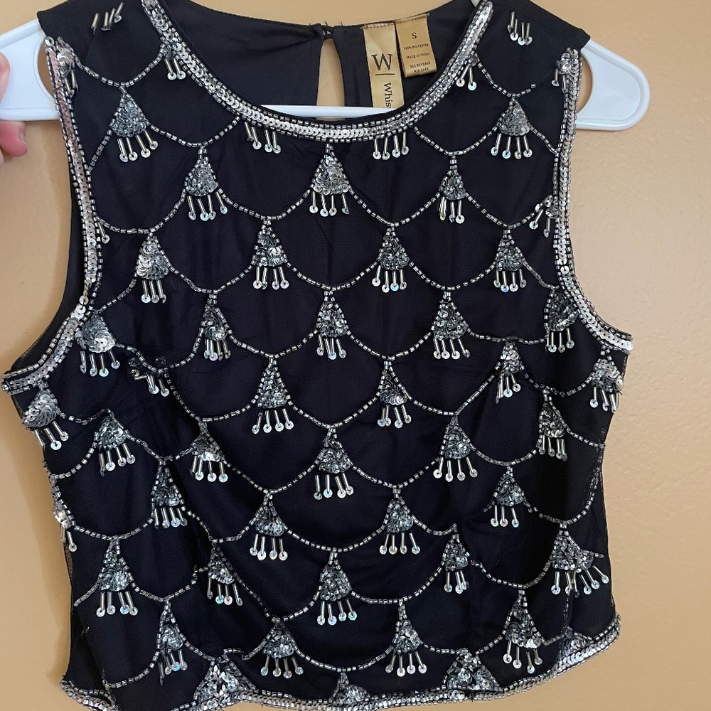 Whispers Black Sequined Sleeveless Crop